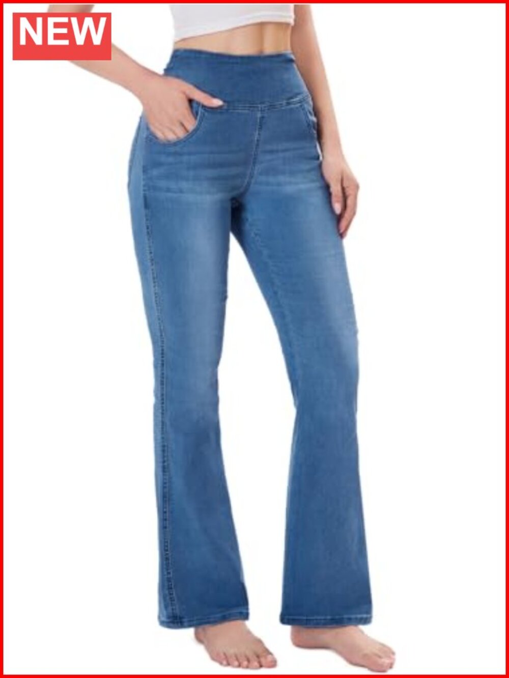 Women's Pull On Flare Jeans High Waisted Stretchy Tummy Control Boot Cut